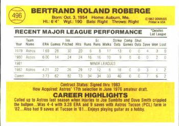 1983 Donruss #496 Bert Roberge Back