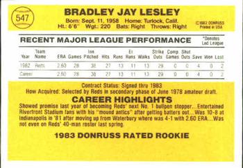1983 Donruss #547 Brad Lesley Back