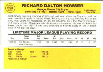1983 Donruss #590 Dick Howser Back