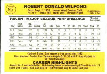 1983 Donruss #612 Rob Wilfong Back