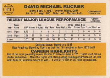 1983 Donruss #641 Dave Rucker Back