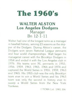 1981 TCMA The 1960's II #306 Walter Alston Back