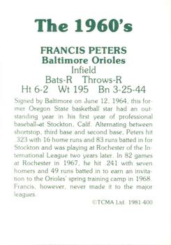 1981 TCMA The 1960's II #400 Francis Peters Back