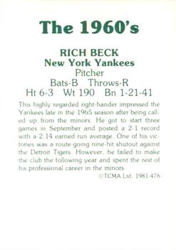 1981 TCMA The 1960's II #476 Rich Beck Back
