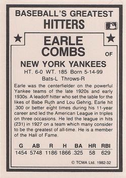 1987 TCMA 1982 Greatest Hitters #32 Earle Combs Back