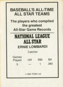 1984 TCMA All-Time All Stars #NNO Ernie Lombardi Back