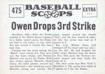 1961 Nu-Cards Baseball Scoops #475 Mickey Owen Back