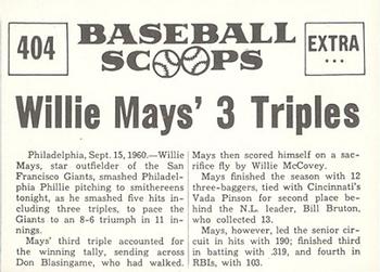 1961 Nu-Cards Baseball Scoops #404 Willie Mays   Back