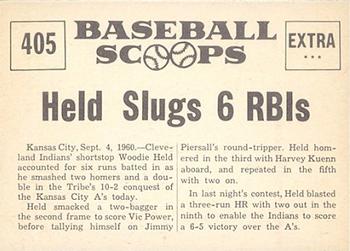 1961 Nu-Cards Baseball Scoops #405 Woodie Held   Back