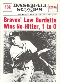 1961 Nu-Cards Baseball Scoops #408 Lew Burdette   Front