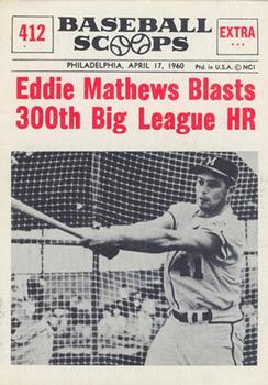 1961 Nu-Cards Baseball Scoops #412 Eddie Mathews   Front