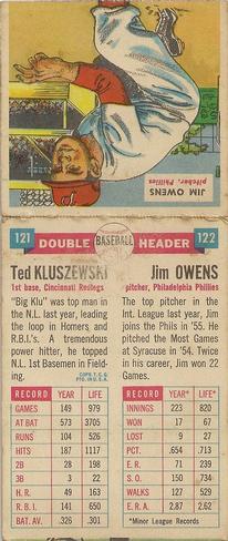 1955 Topps Double Header #121-122 Ted Kluszewski / Jim Owens Back