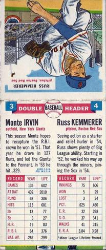 1955 Topps Double Header #3-4 Monte Irvin / Russ Kemmerer Back
