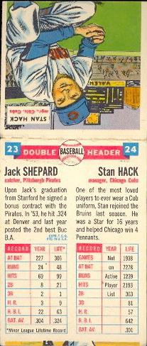 1955 Topps Double Header #23-24 Jack Shepard / Stan Hack Back
