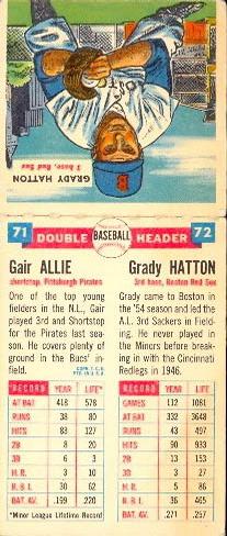 1955 Topps Double Header #71-72 Gair Allie / Grady Hatton Back