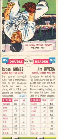 1955 Topps Double Header #89-90 Ruben Gomez / Jim Rivera Back