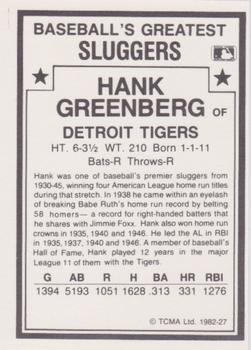 1987 TCMA 1982 Greatest Sluggers  #27 Hank Greenberg Back