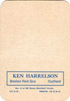 1969 Topps Super #4 Ken Harrelson Back