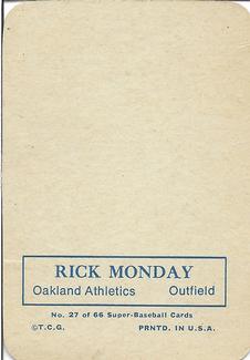 1969 Topps Super #27 Rick Monday Back