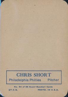1969 Topps Super #54 Chris Short Back