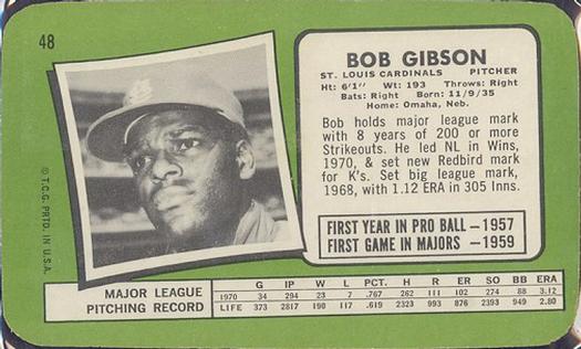 1971 Topps Super #48 Bob Gibson Back
