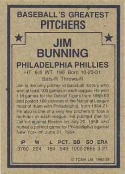 1982 TCMA Baseball's Greatest Pitchers (Tan Back) #39 Jim Bunning Back