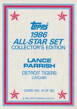 1986 Topps - 1986 All-Star Set Collector's Edition (Glossy Send-Ins) #8 Lance Parrish Back