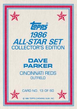 1986 Topps - 1986 All-Star Set Collector's Edition (Glossy Send-Ins) #13 Dave Parker Back