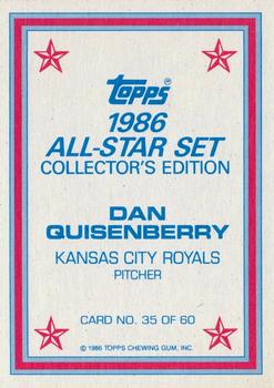 1986 Topps - 1986 All-Star Set Collector's Edition (Glossy Send-Ins) #35 Dan Quisenberry Back