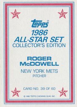 1986 Topps - 1986 All-Star Set Collector's Edition (Glossy Send-Ins) #39 Roger McDowell Back