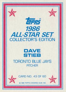 1986 Topps - 1986 All-Star Set Collector's Edition (Glossy Send-Ins) #43 Dave Stieb Back