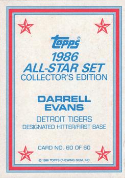 1986 Topps - 1986 All-Star Set Collector's Edition (Glossy Send-Ins) #60 Darrell Evans Back