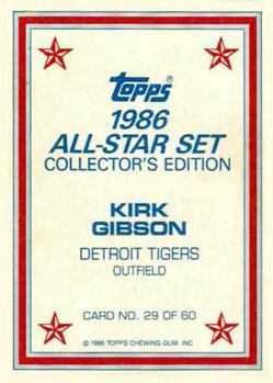 1986 Topps - 1986 All-Star Set Collector's Edition (Glossy Send-Ins) #29 Kirk Gibson Back