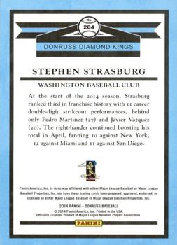 2014 Donruss - Stat Line Career #204 Stephen Strasburg Back