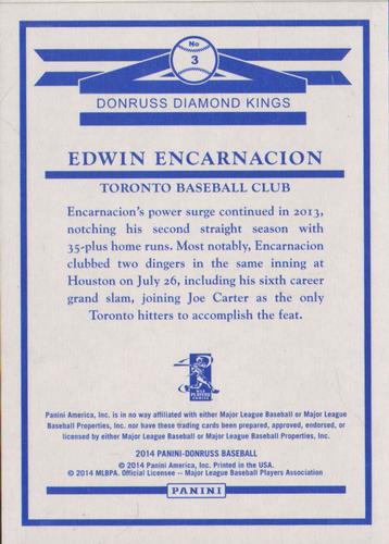 2014 Donruss - Diamond King Box Toppers #3 Edwin Encarnacion Back