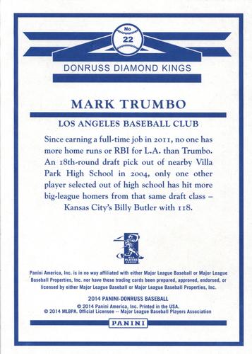 2014 Donruss - Diamond King Box Toppers #22 Mark Trumbo Back