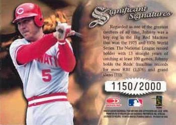 1997 Donruss Signature Series - Significant Signatures #NNO Johnny Bench Back
