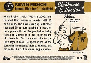 2009 Topps Heritage - Clubhouse Collection Relics #CC-KFM Kevin Mench Back