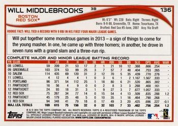 2014 Topps - Purple #136 Will Middlebrooks Back