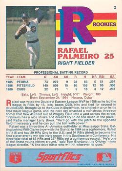 1987 Sportflics Team Preview - Rookie Packs #2 Rafael Palmeiro Back