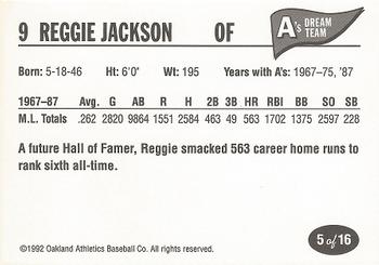1992 Oakland Athletics Baseball Co. A's Dream Team #5 Reggie Jackson Back
