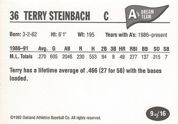 1992 Oakland Athletics Baseball Co. A's Dream Team #9 Terry Steinbach Back
