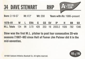 1992 Oakland Athletics Baseball Co. A's Dream Team #10 Dave Stewart Back