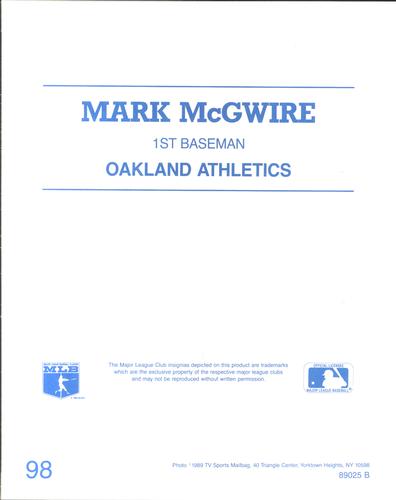 1989 TV Sports Mailbag #98 Mark McGwire Back