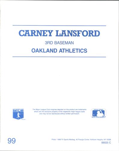 1989 TV Sports Mailbag #99 Carney Lansford Back