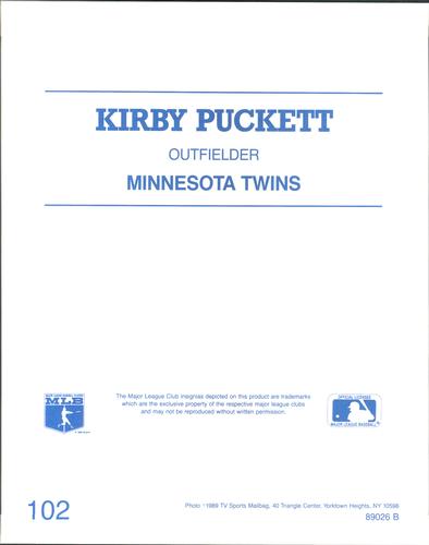1989 TV Sports Mailbag #102 Kirby Puckett Back