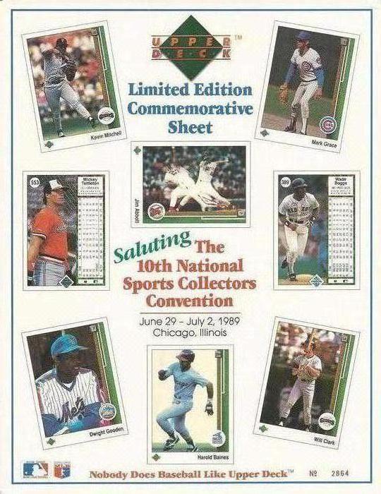 1989 Upper Deck Limited Edition Commemorative Sheets #NNO Mickey Tettleton / Kevin Mitchell / Mark Grace / Dwight Gooden / Will Clark / Wade Boggs / Harold Baines / Jim Abbott Front