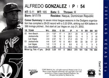 2005 MultiAd Las Vegas 51s #7 Alfredo Gonzalez Back