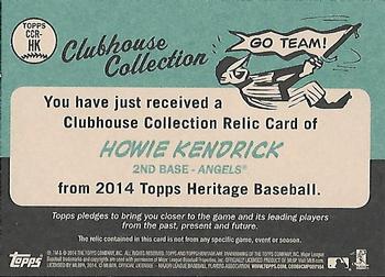 2014 Topps Heritage - Clubhouse Collection Relics #CCR-HK Howie Kendrick Back