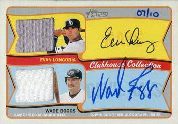2014 Topps Heritage - Clubhouse Collection Dual Autograph Relics #CCDAR-LB Wade Boggs / Evan Longoria Front